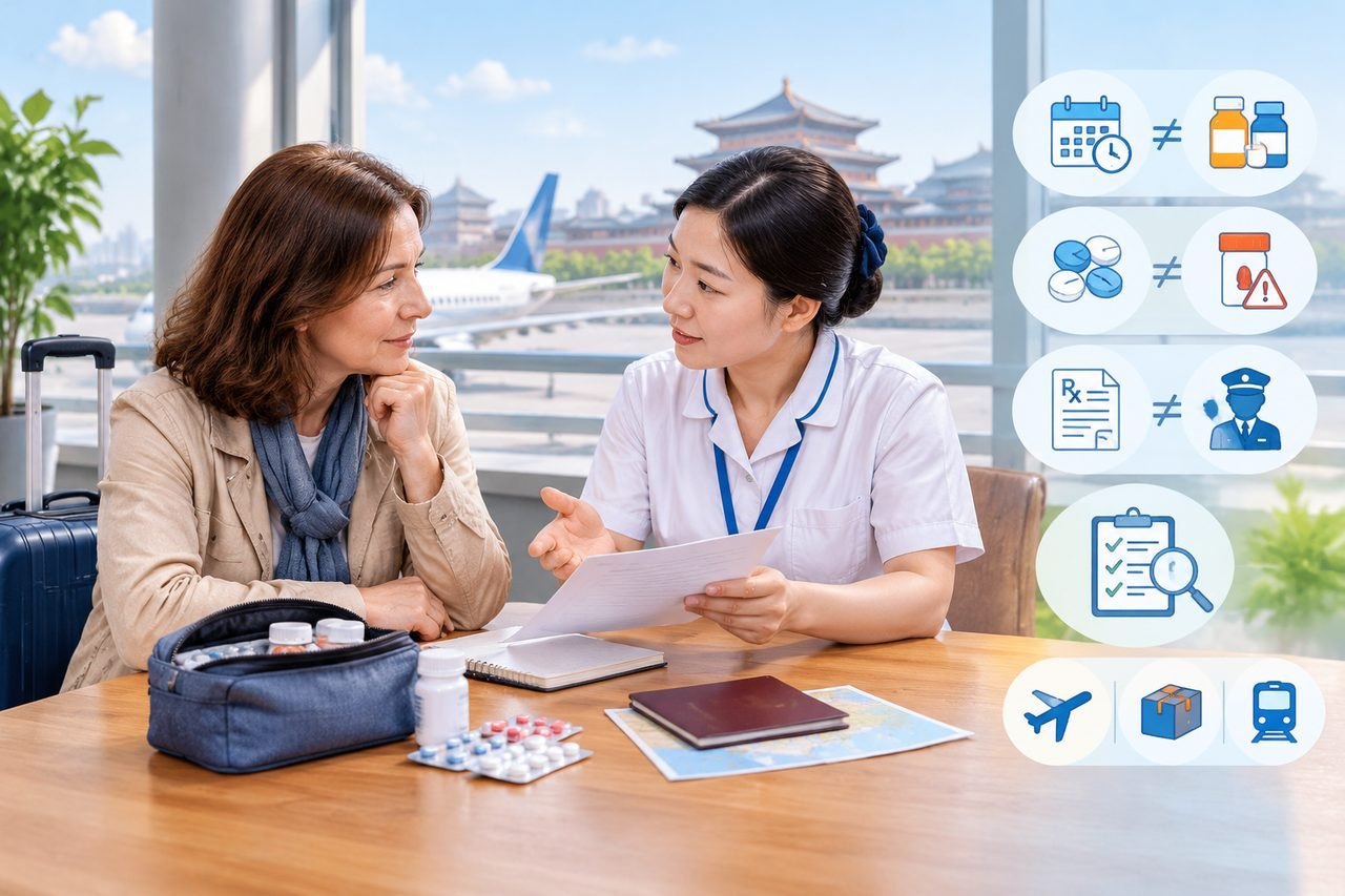Editorial illustration: Medicine Quantities for China Travel: Why Individual Checks Matter