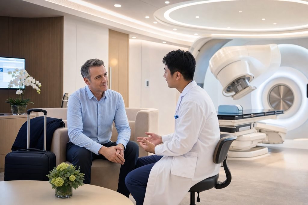Editorial illustration: Proton Therapy in China: Questions About Risks and Alternatives