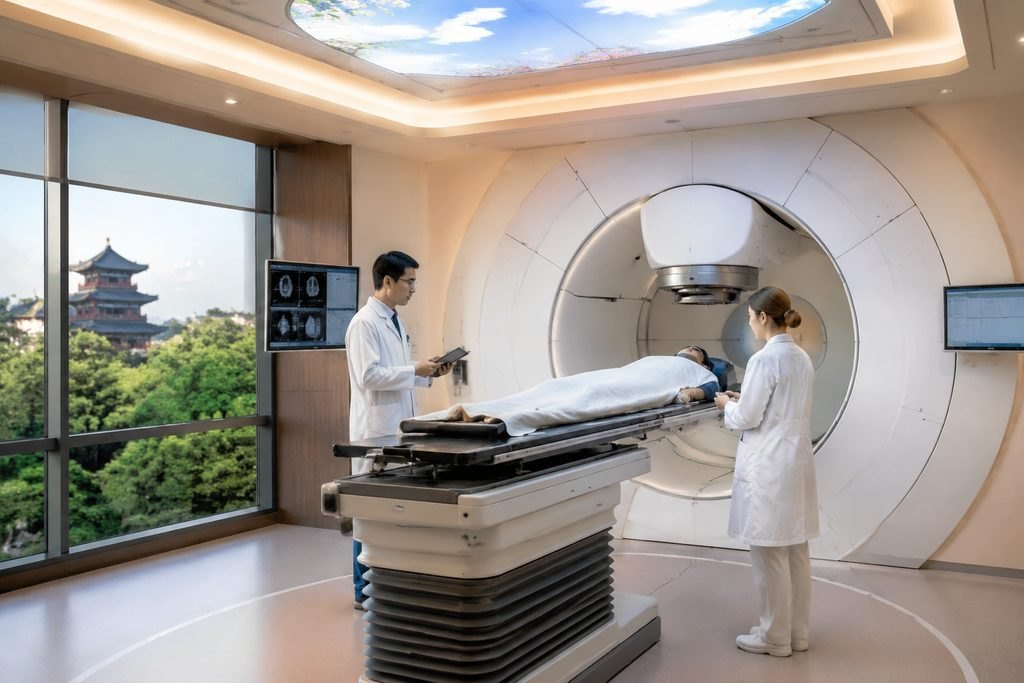 AI illustration: After Proton Therapy in China: Sharing Planning and Treatment Records Home