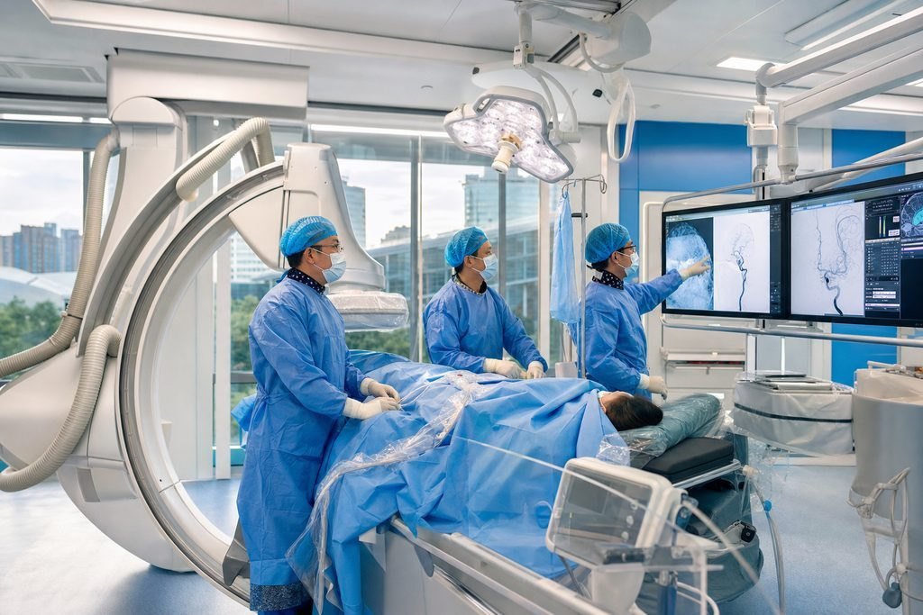 Editorial illustration: Brain Aneurysm Clipping in China: Separating Medical and Travel Timelines