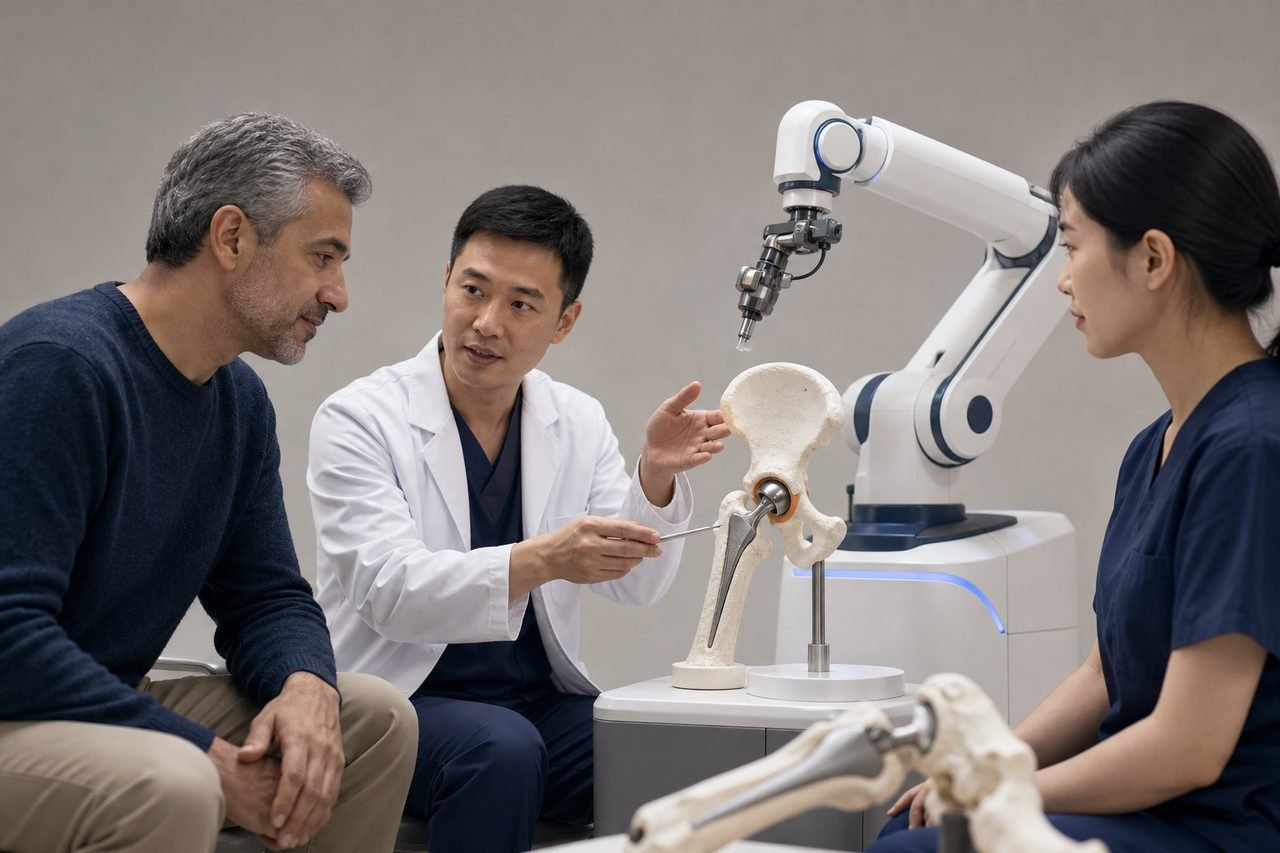 AI illustration: Robotic Hip Replacement in China: What Does the Robot Actually Change?