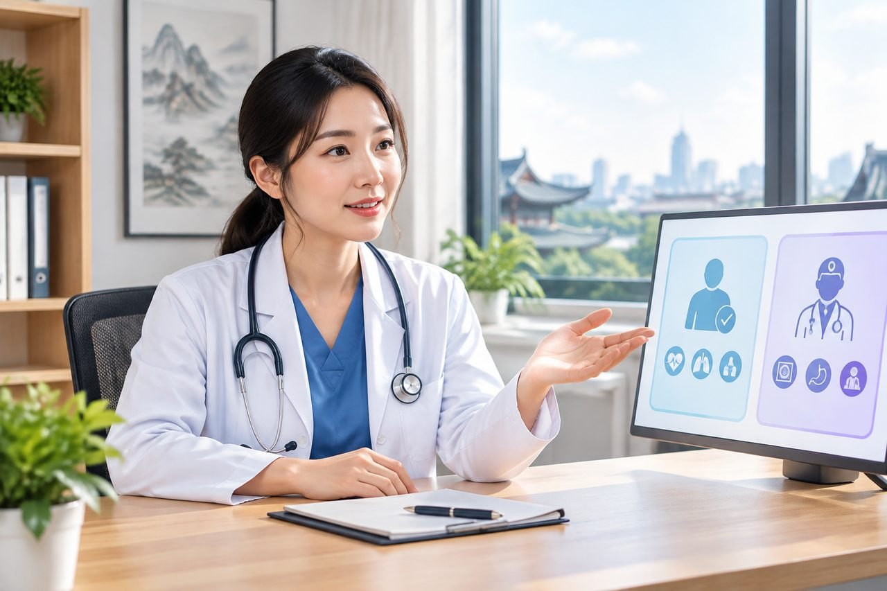 Editorial illustration: China Checkups: Routine Screening or Specialist Assessment: Where Should You Start?