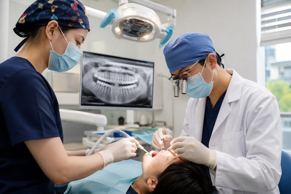 Editorial illustration: Gum Disease Treatment in China: What to Do When Records Are Missing
