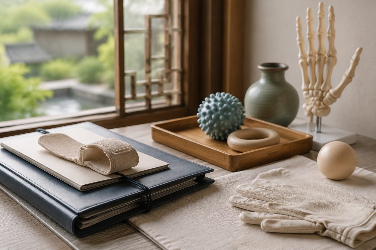 Illustrative image: A collection of medical and anatomical models displayed on a table near a window.