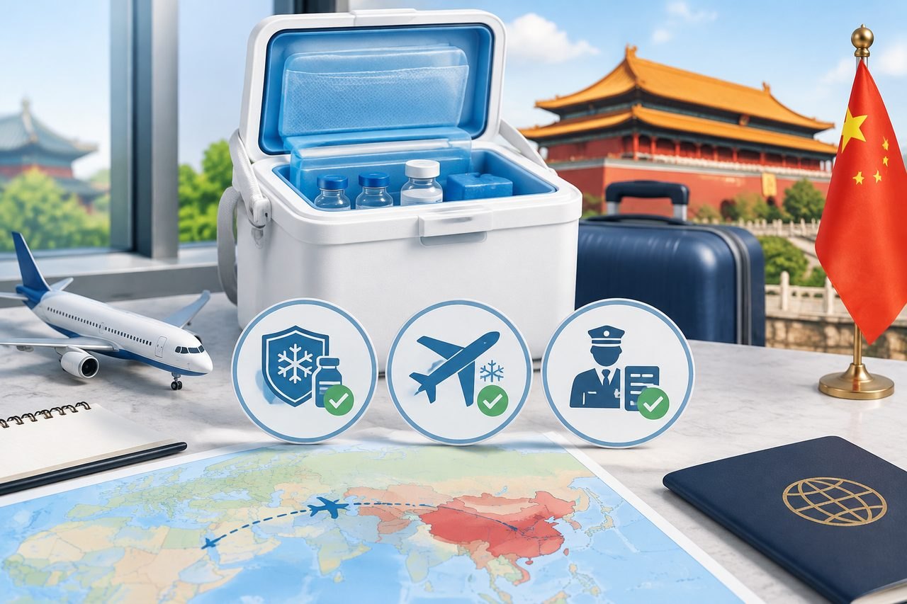 Editorial illustration: Taking Refrigerated Medicines to China: Confirming Travel Arrangements