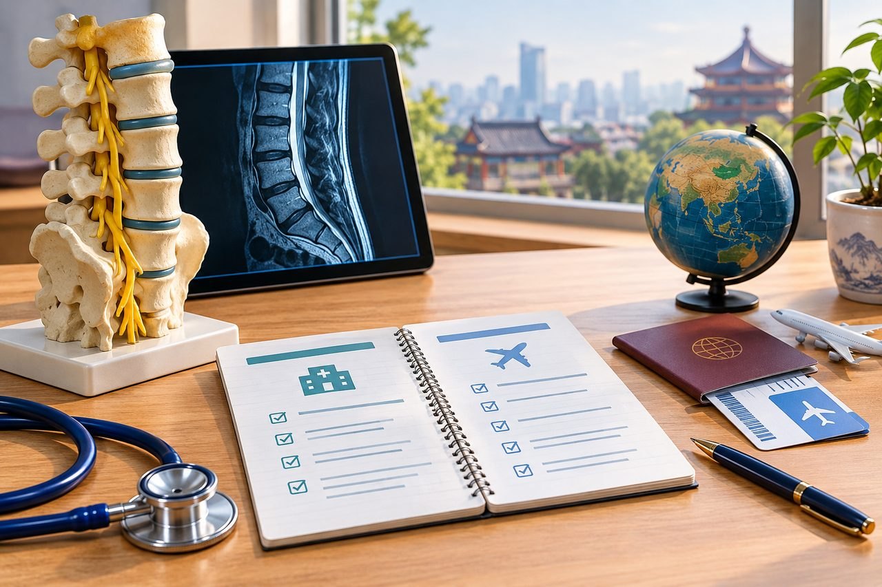 Editorial illustration: Lumbar Decompression in China: Separating Medical and Travel Timelines