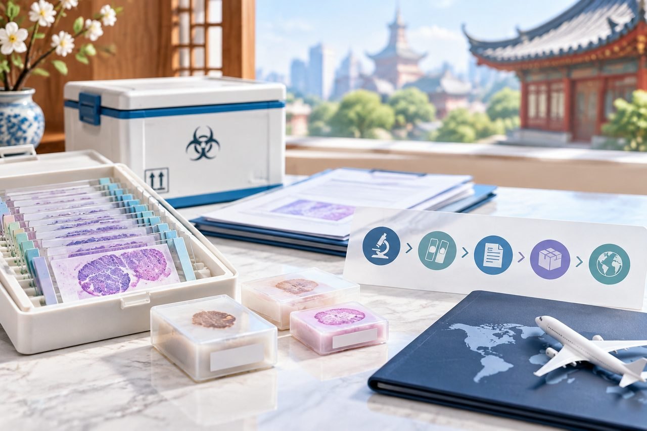 Editorial illustration: China Specialist Review: How to Share Pathology Slides or Blocks for Expert Re-Review