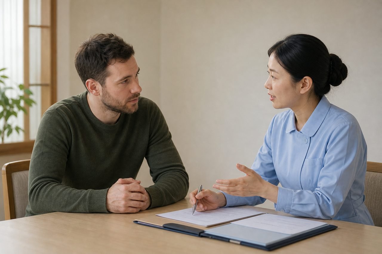 AI illustration: A consultation between a medical professional and a patient discussing documents.