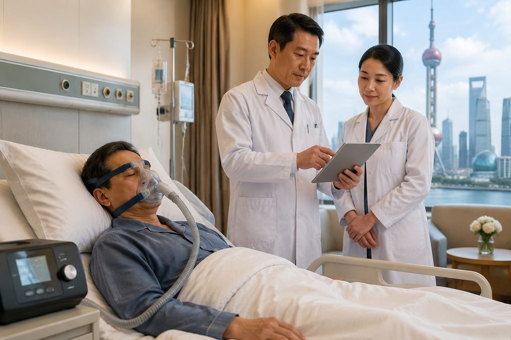 Illustrative image: Medical professionals discuss a patient's condition in a hospital room with a view of the city skyline.