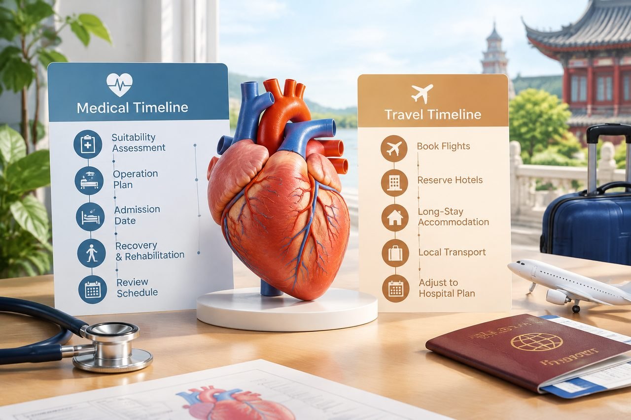 Editorial illustration: Coronary Bypass Surgery in China: Separating Medical and Travel Timelines