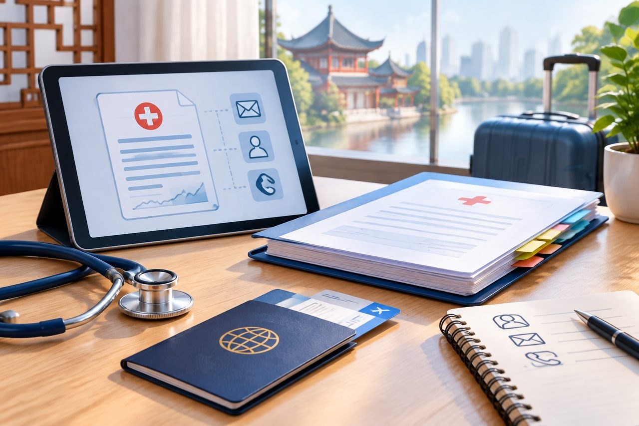 Editorial illustration: Post-Treatment Health Reviews in China: Receiving Reports After You Leave
