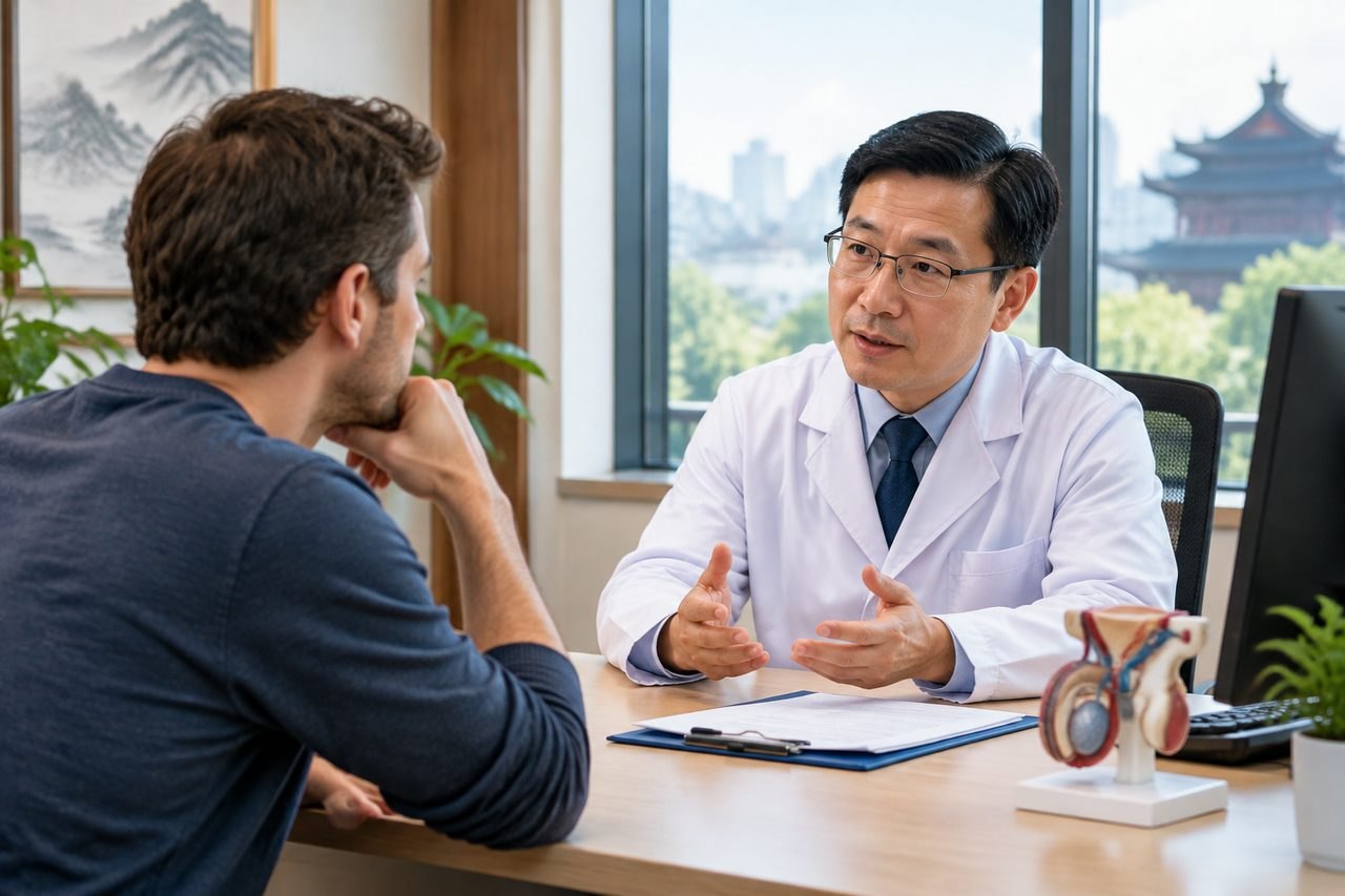 Illustrative image: A doctor discusses with a patient in a consultation room.