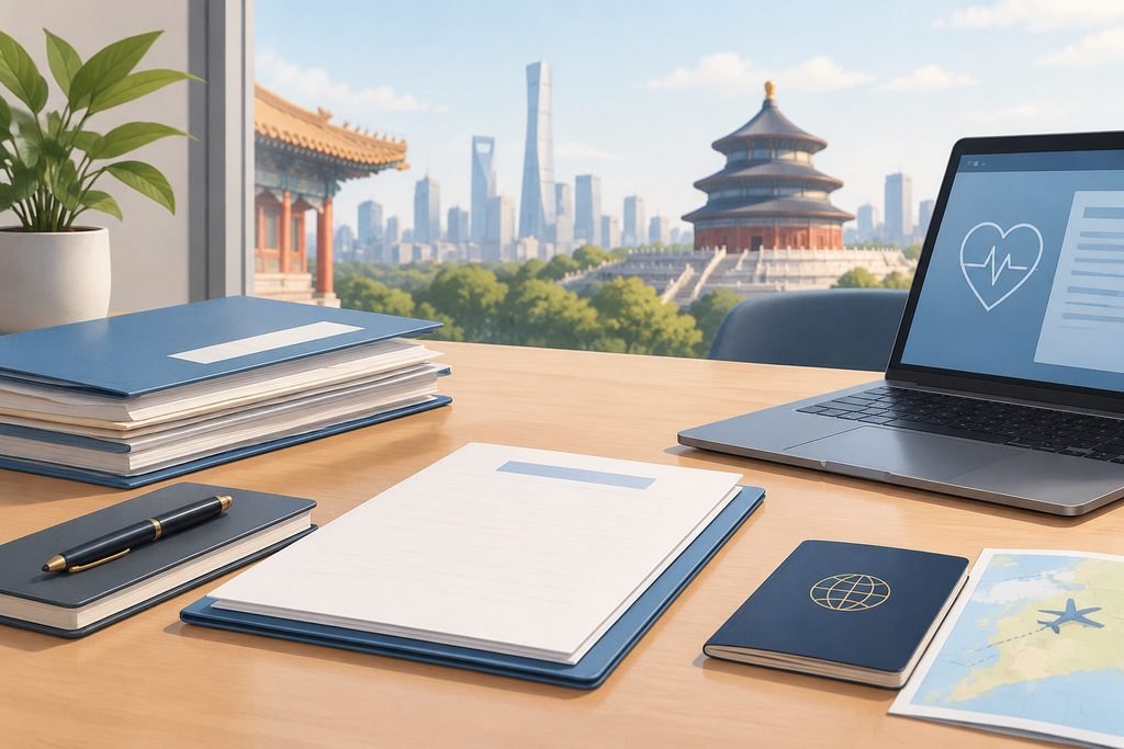 AI illustration: Organised records beside a laptop with a heart symbol