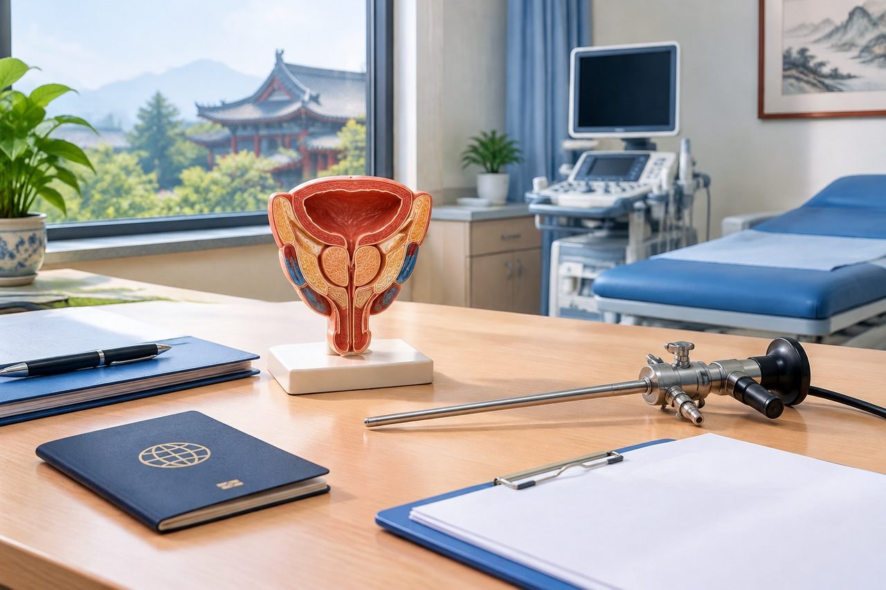 AI illustration: A medical consultation room featuring anatomical models and ultrasound equipment.