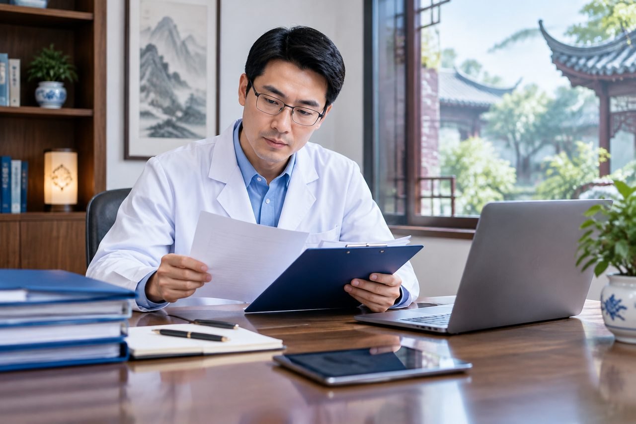 Editorial illustration: Men's Health Screening in China: Sharing Results With Your Doctor at Home