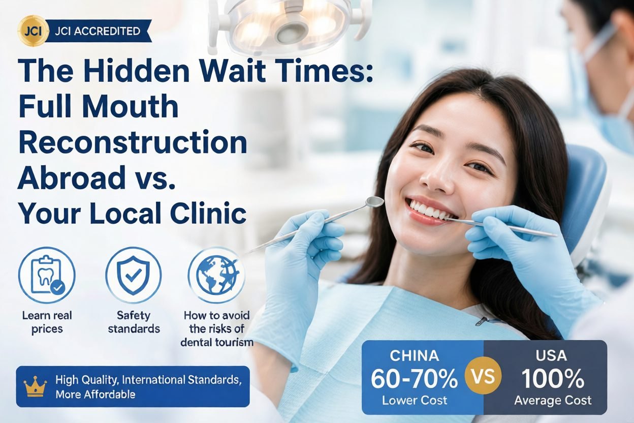 Illustrative image: An infographic comparing full mouth reconstruction costs abroad versus local clinics, highlighting dental tourism benefits.