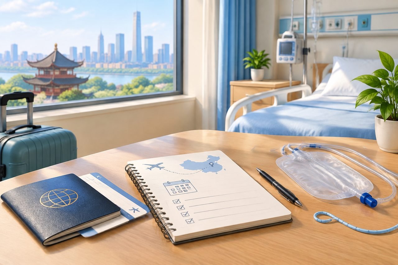 AI illustration: Travelling for PCNL in China: Planning Around Possible Drains and Stents