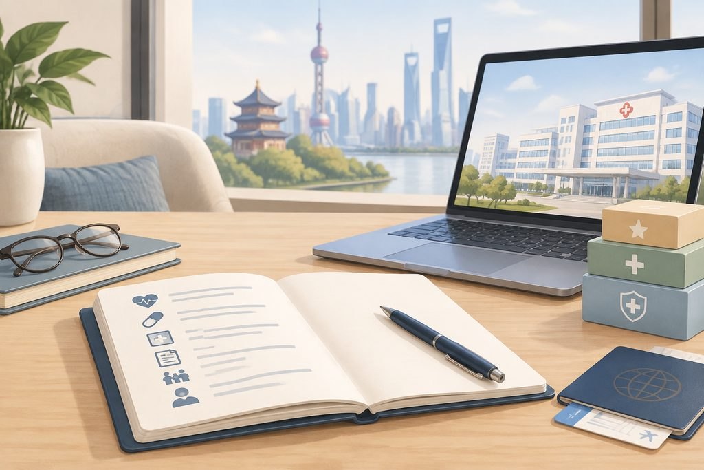 AI illustration: Health-checkup planning checklist and a generic hospital illustration