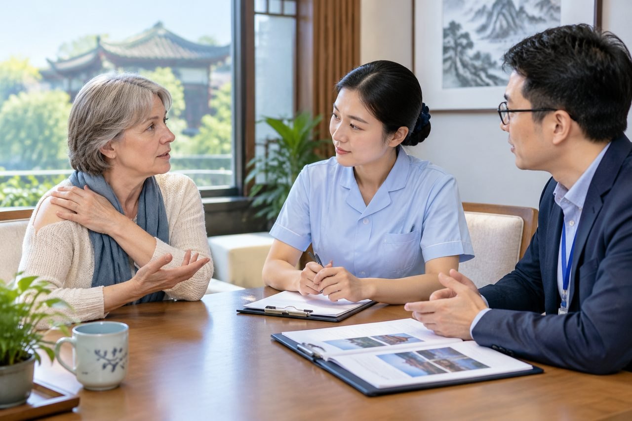 Illustrative image: A consultation between a patient and medical staff in a clinic setting.