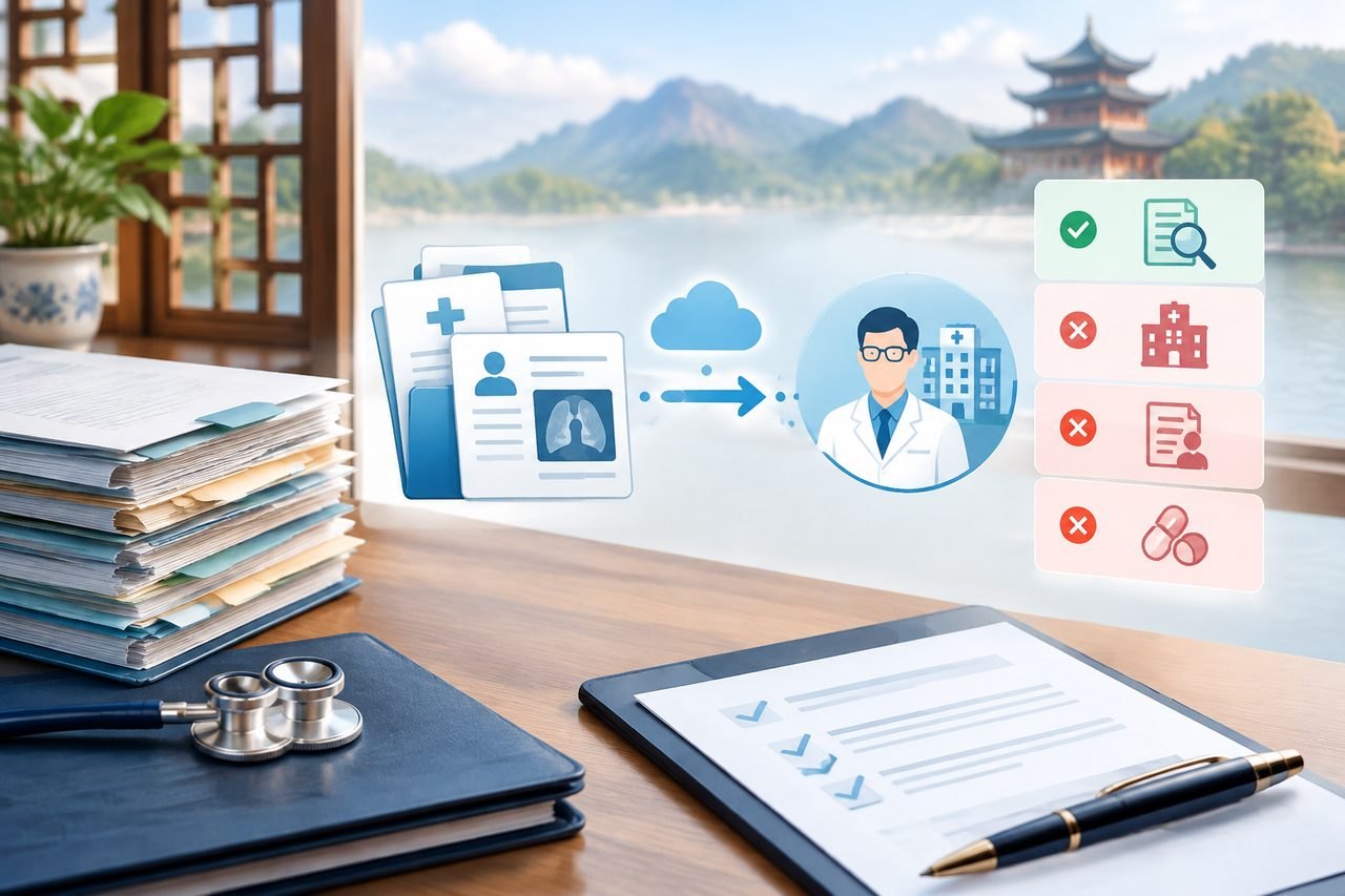 Editorial illustration: China Specialist Review: Can Records Be Reviewed Without a Live Video Visit?