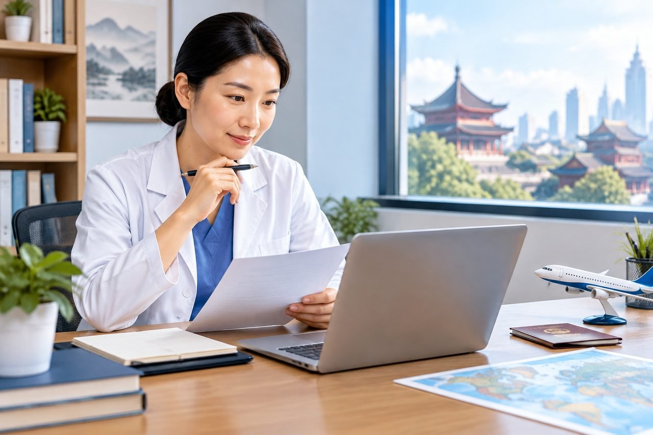 Editorial illustration: Health Checkups for Frequent Travellers in China: Planning Remote Report Access
