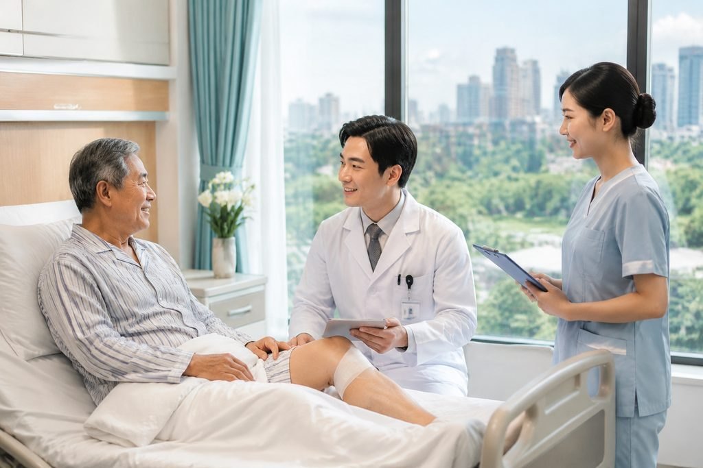 Editorial illustration: Total Knee Replacement in China: Separating Medical and Travel Timelines