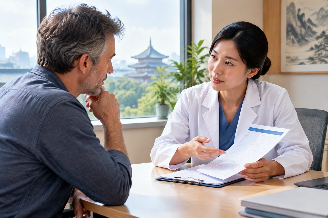 Editorial illustration: Family Health Checkups in China: Receiving Reports After You Leave
