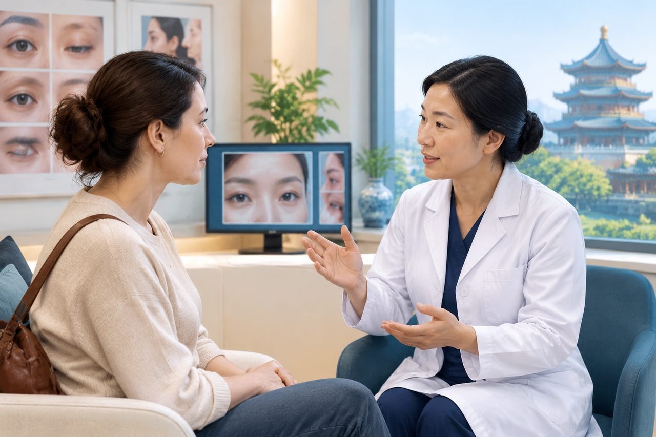 AI illustration: Blepharoplasty in China: Planning Reviews Before Leaving the Country