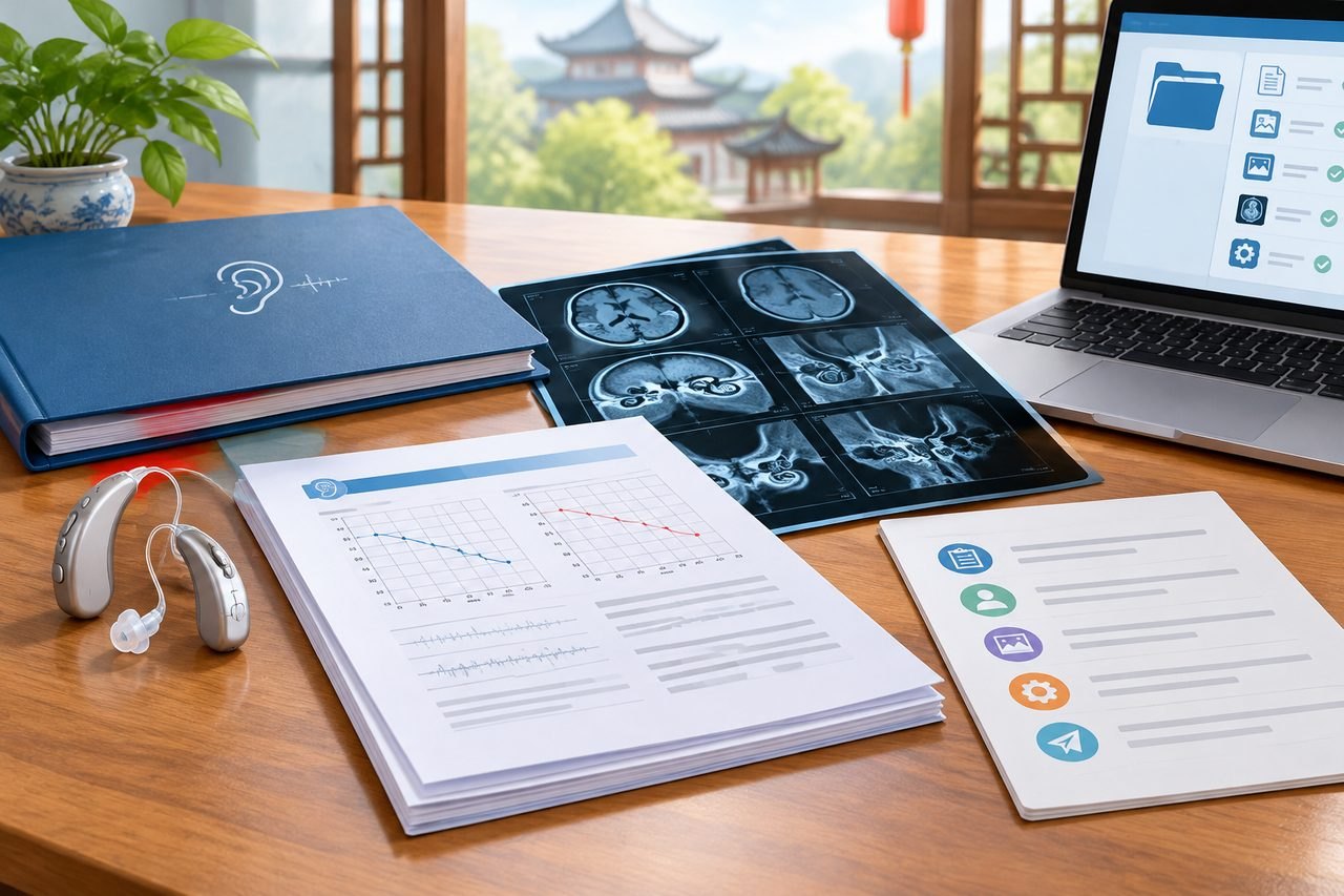 Editorial illustration: Hearing Checks in China: Sharing Results With Your Doctor at Home