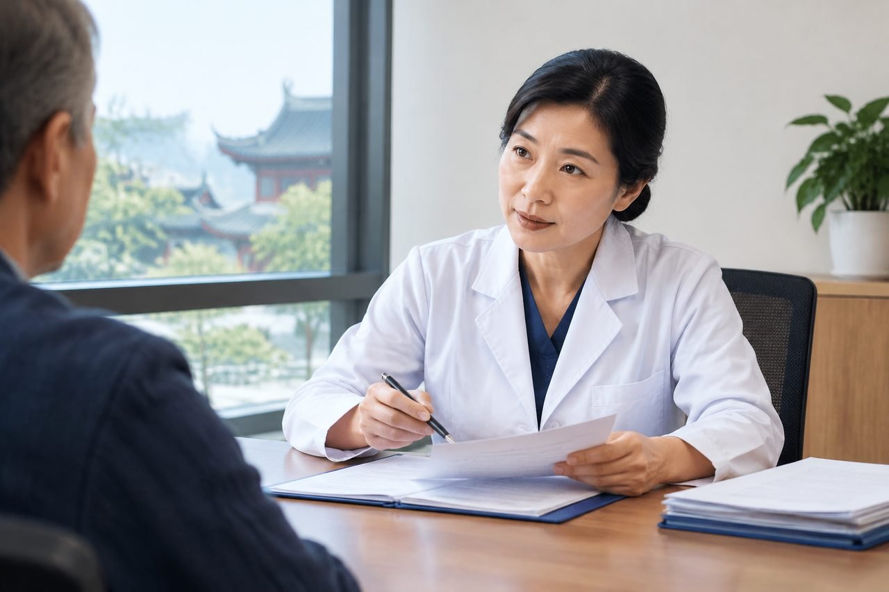 AI illustration: A doctor discusses medical information with a patient during a consultation.