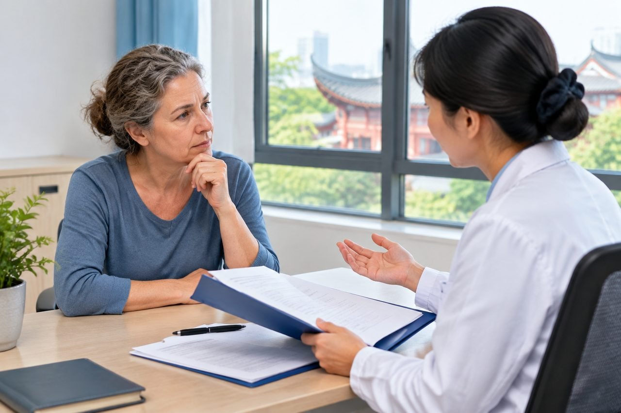 AI illustration: A patient engages in a consultation with a medical professional, discussing important health matters in a clinical setting.