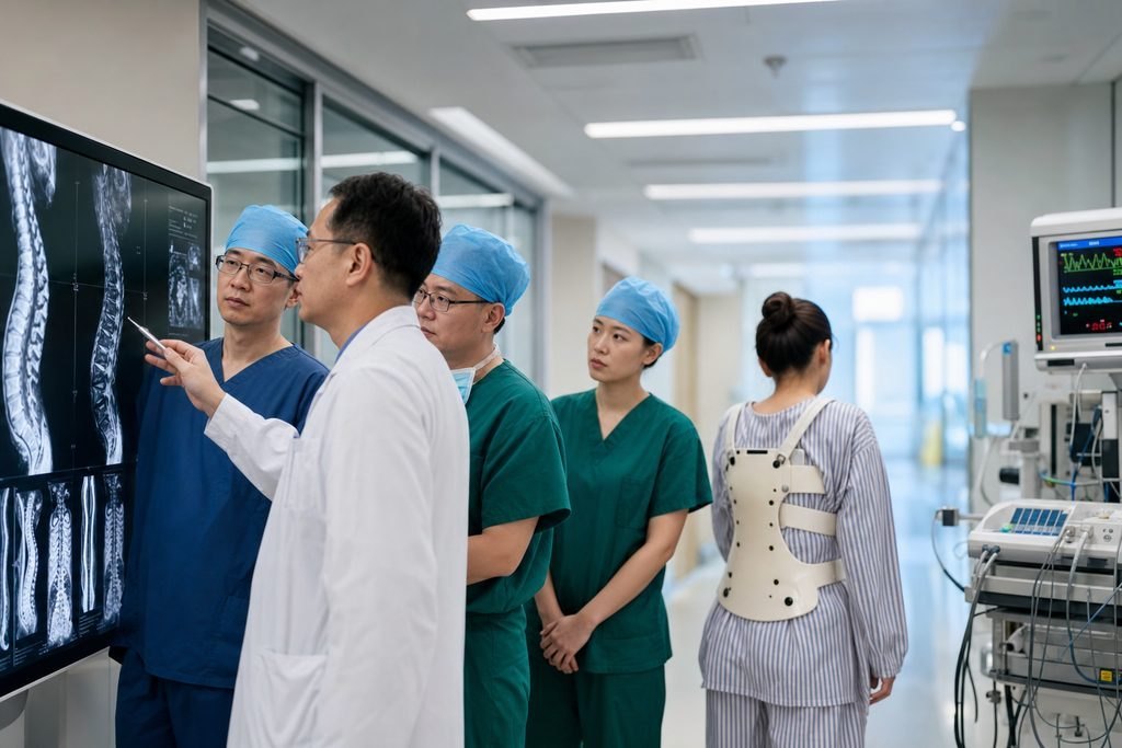Editorial illustration: Scoliosis Surgery in China: Questions About Risks and Alternatives