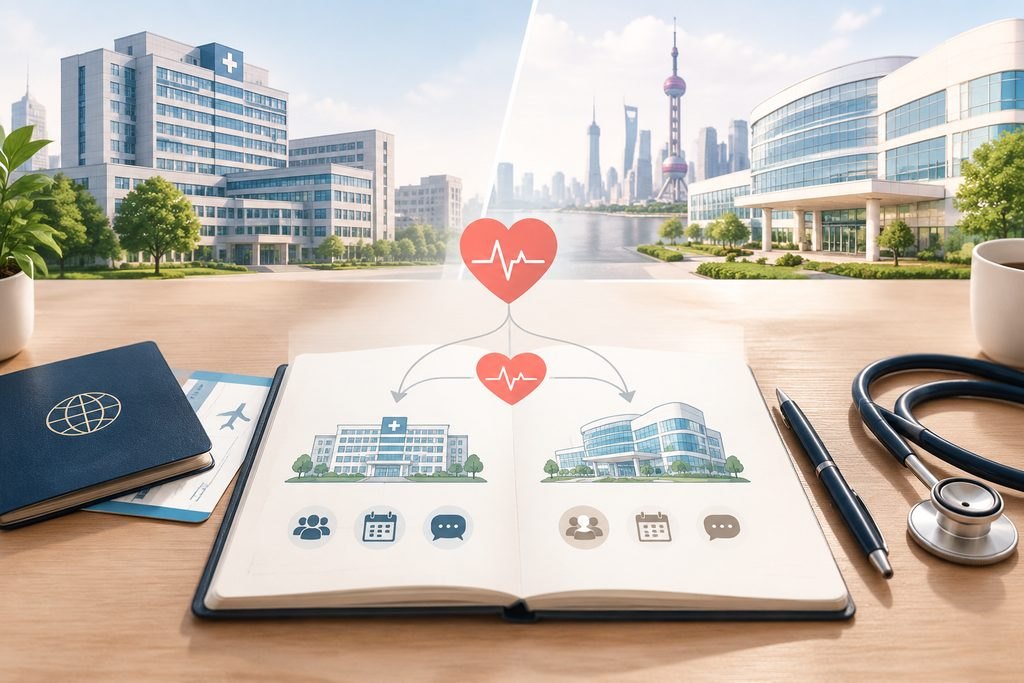 AI illustration: Illustrated hospital options and cardiology planning icons