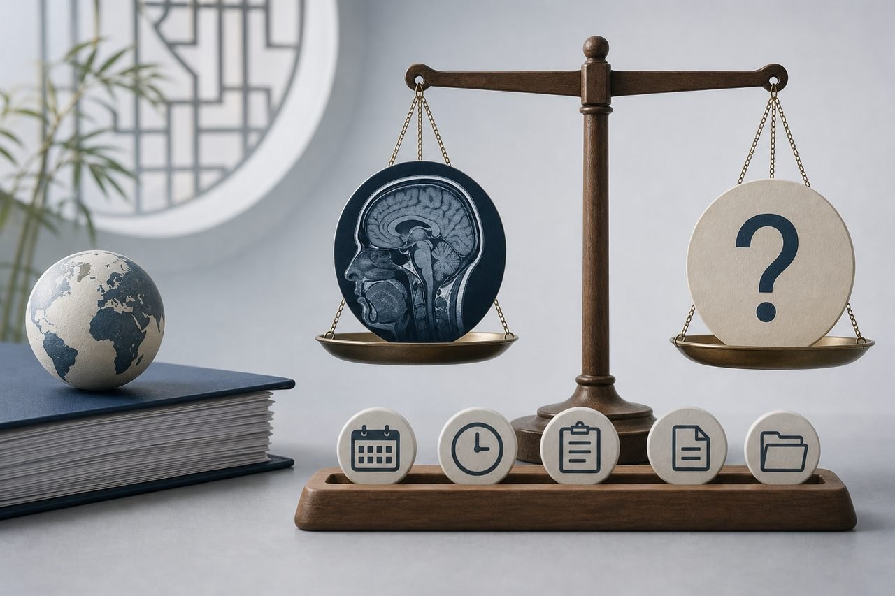Editorial illustration: China Specialist Review: How Recent Should Scans and Test Results Be?