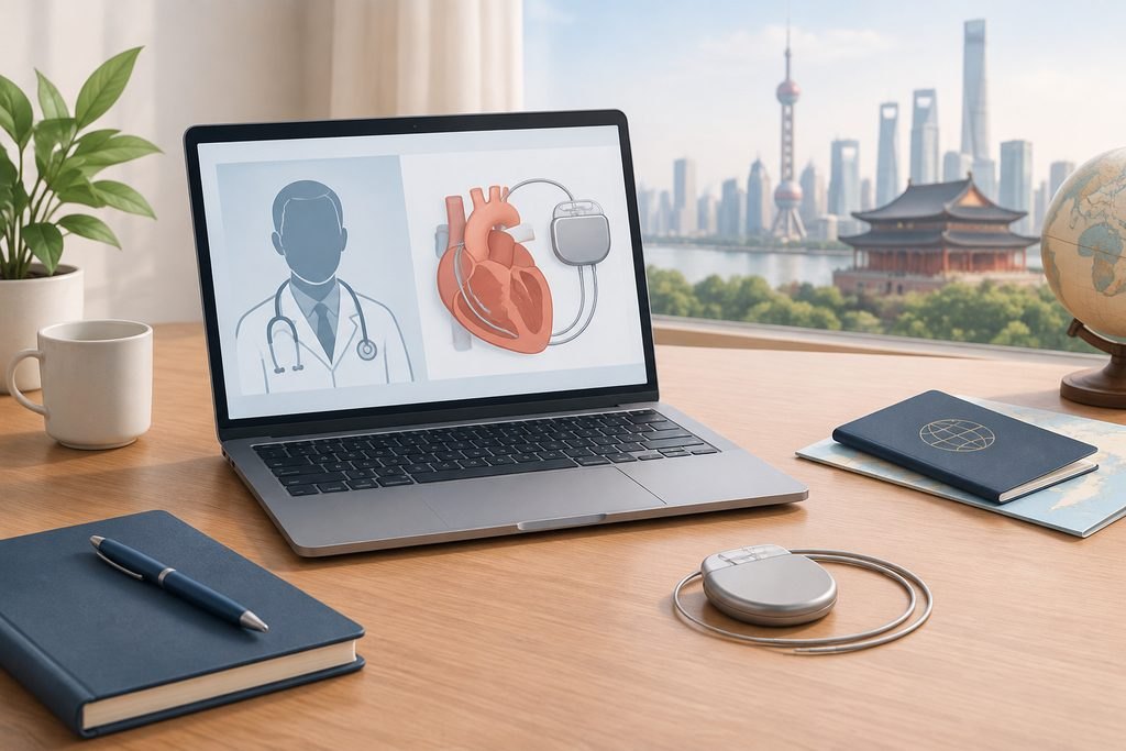 AI illustration: Consultation icon and schematic heart illustration on a laptop