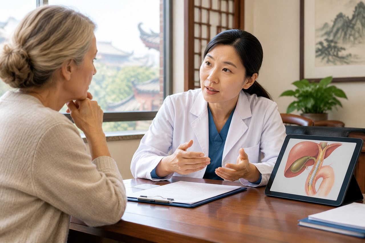 Illustrative image: A doctor discusses medical information with a patient in a consultation room.