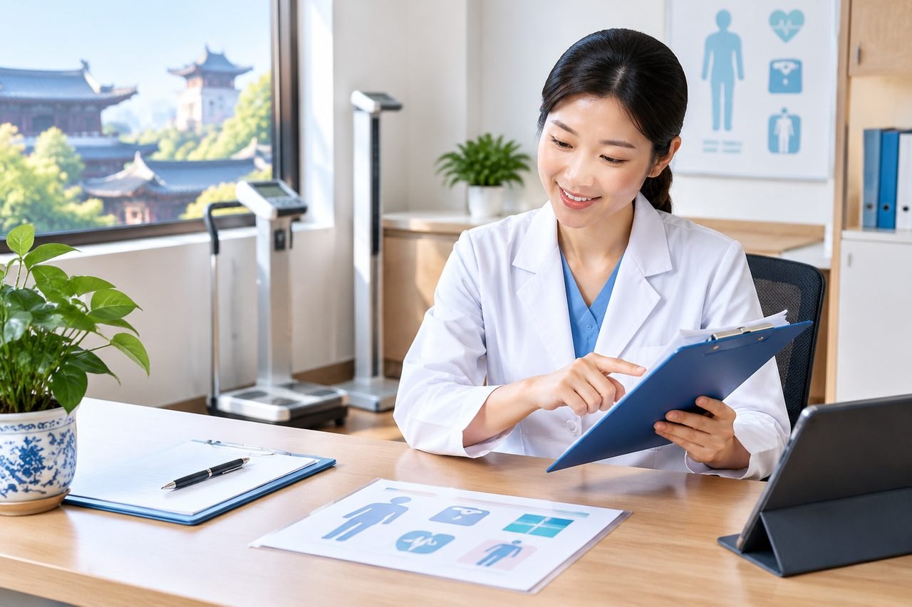 Editorial illustration: Health Checkup in China: Which Measurements Fit Your Review?