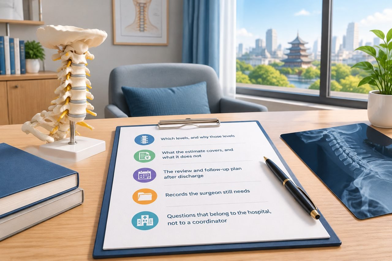 Editorial illustration: Cervical Fusion Surgery in China: Consent Questions Before Agreeing to Care
