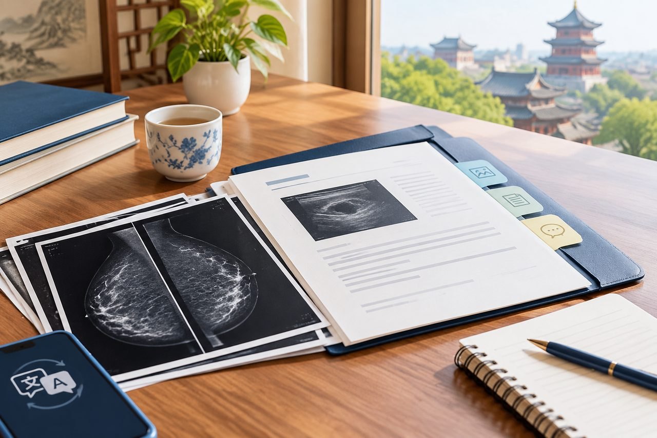 Editorial illustration: Breast Screening in China: Sharing Results With Your Doctor at Home