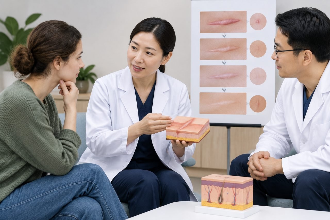 AI illustration: Scar Revision in China: Planning Treatment Stages and Review Visits