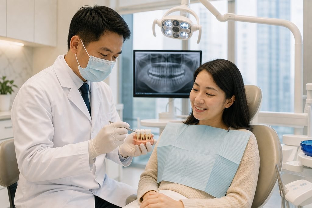 Editorial illustration: Dental Crowns and Bridges in China: Questions About Risks and Alternatives
