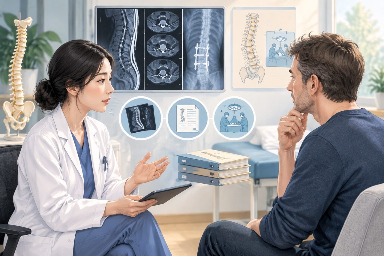 AI illustration: Spinal Fusion in China: How to Organise Scans and Previous Operation Notes