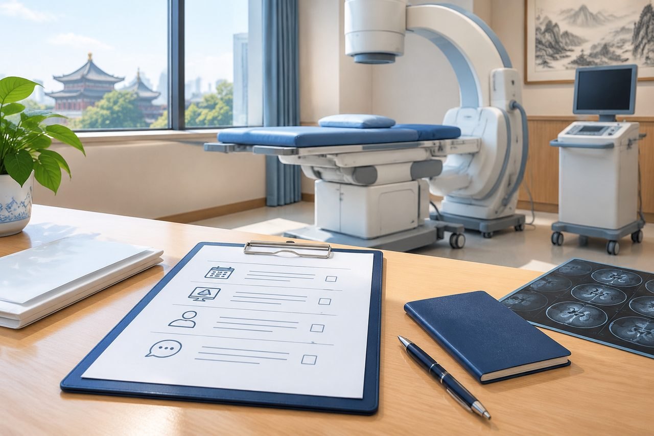AI illustration: A medical consultation room featuring diagnostic equipment and patient records.