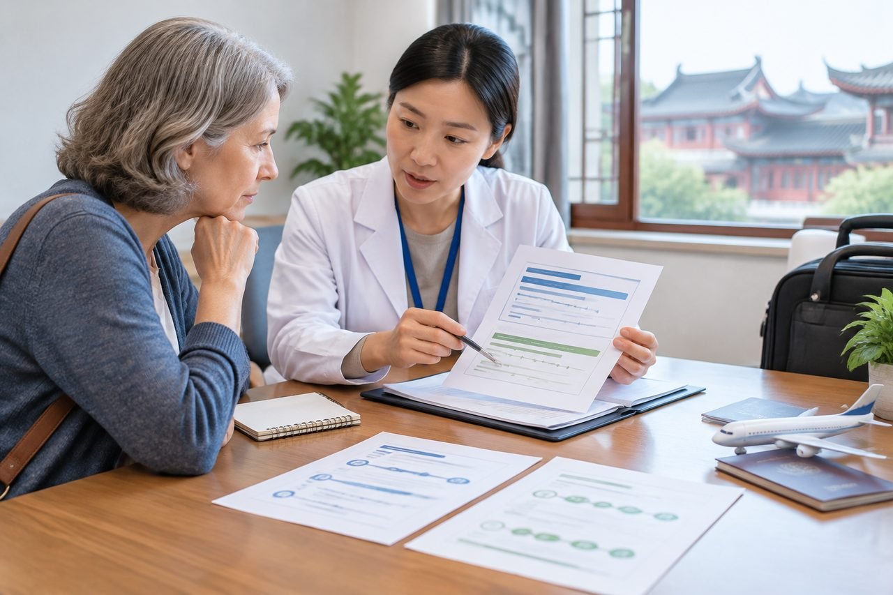 AI illustration: A medical consultation between a doctor and a patient discussing health-related documents.