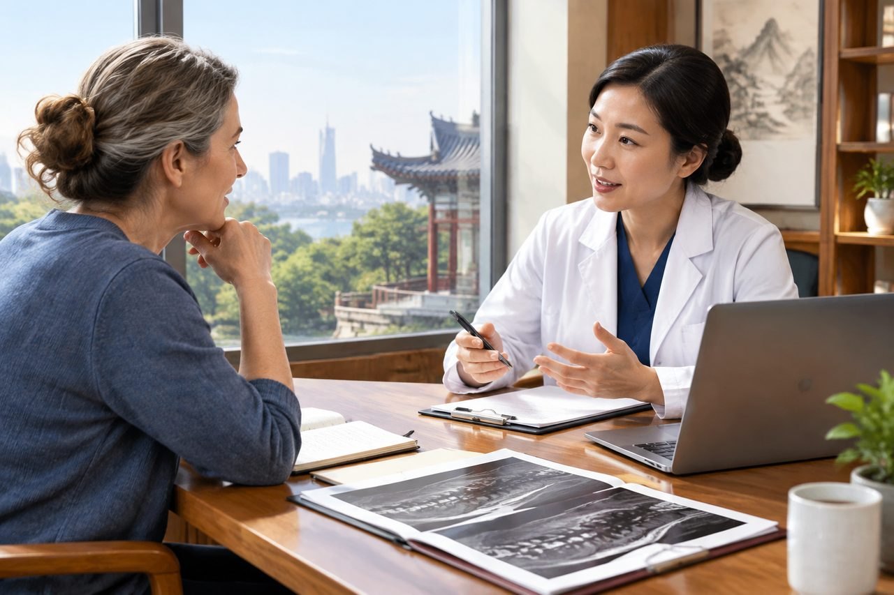 Editorial illustration: Lumbar Decompression in China: Communicating With Your Home Medical Team