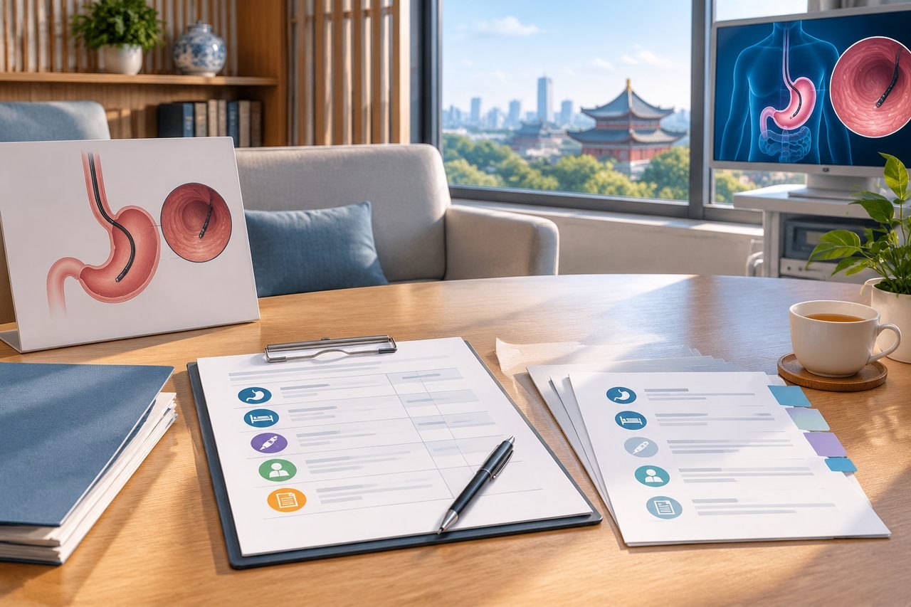 AI illustration: A medical consultation room featuring anatomical visuals and patient records.