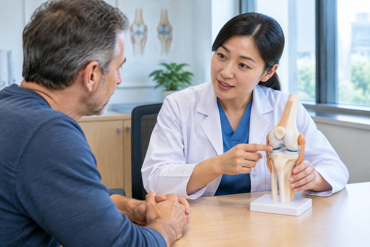 AI illustration: Total Knee Replacement in China: Explaining Pain and Function Before Review