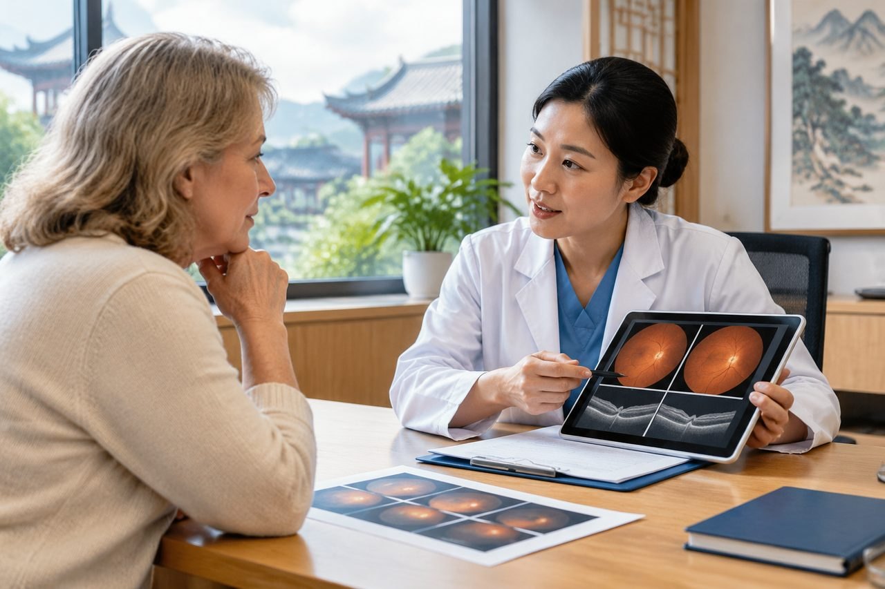 Illustrative image: A doctor discusses medical images with a patient during a consultation.
