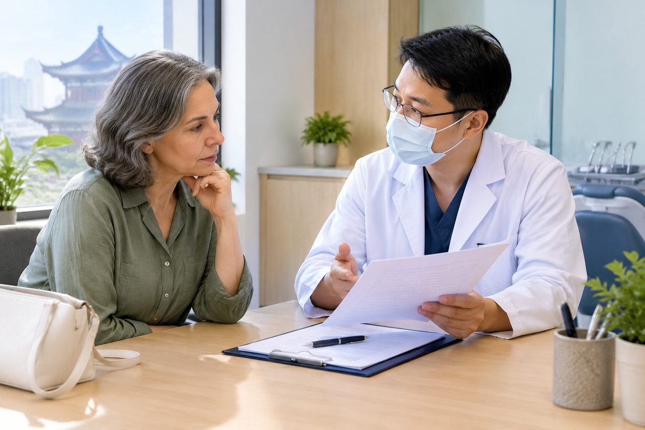 AI illustration: A doctor discusses medical information with a patient in a consultation room.