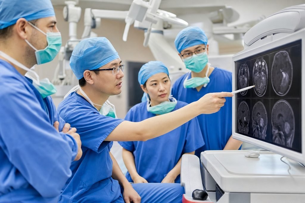 Illustrative image: Medical professionals discussing MRI images in a clinical setting.